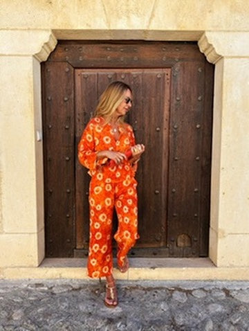 HUGO CROP - PANTALON ESTAMPADO NARANJA