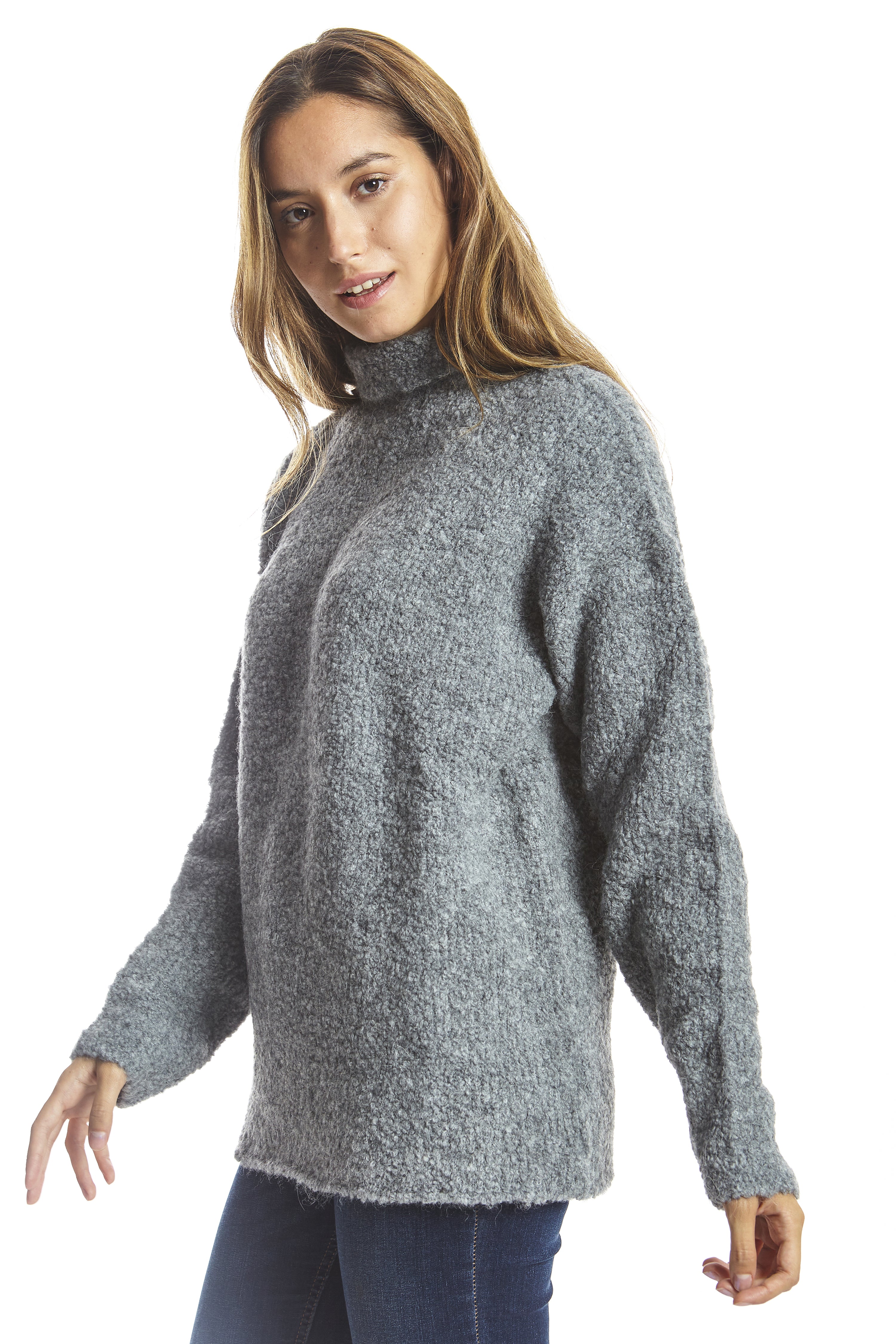 Jersey cuello cisne bouclé gris