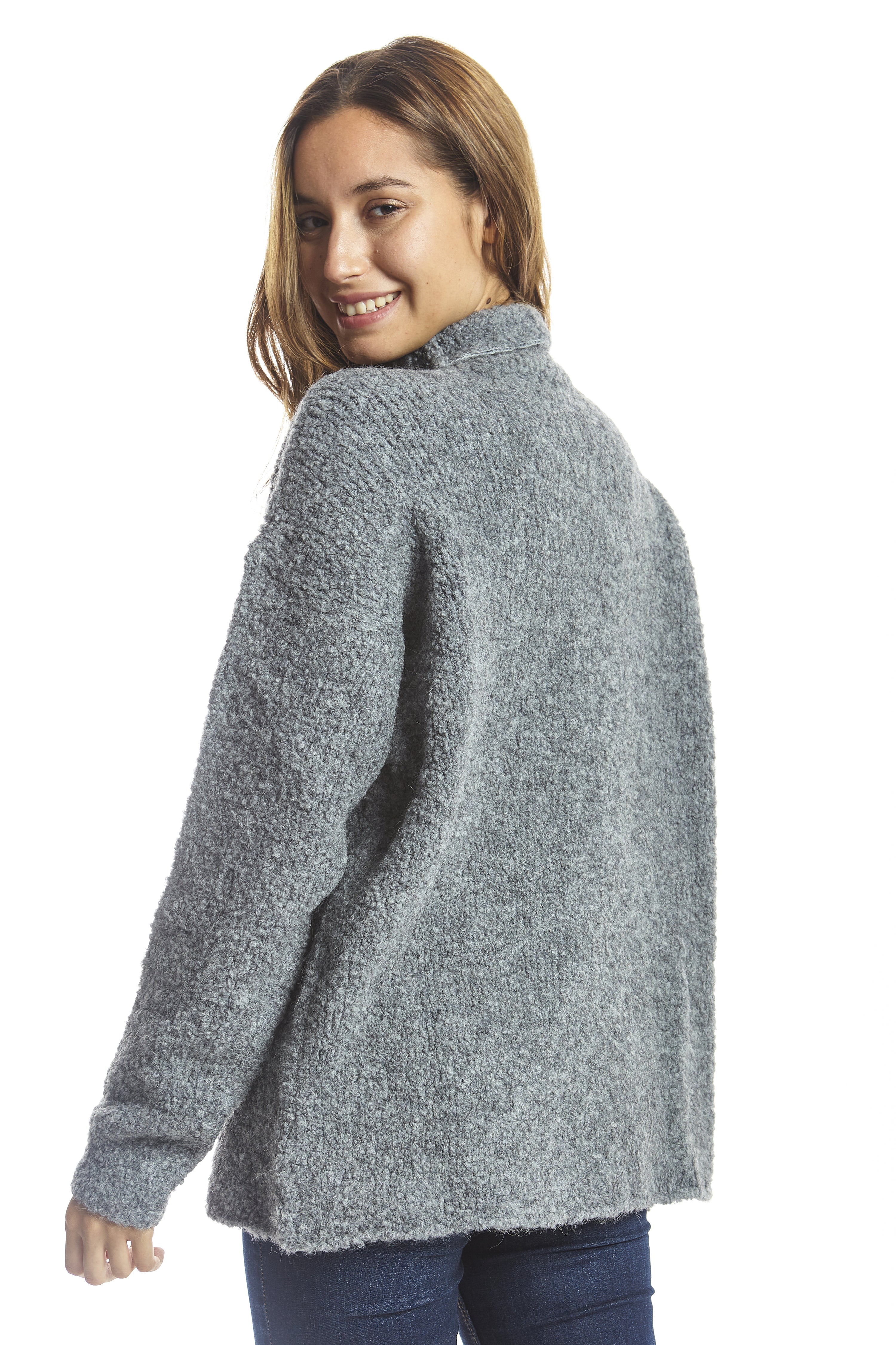 Jersey cuello cisne bouclé gris