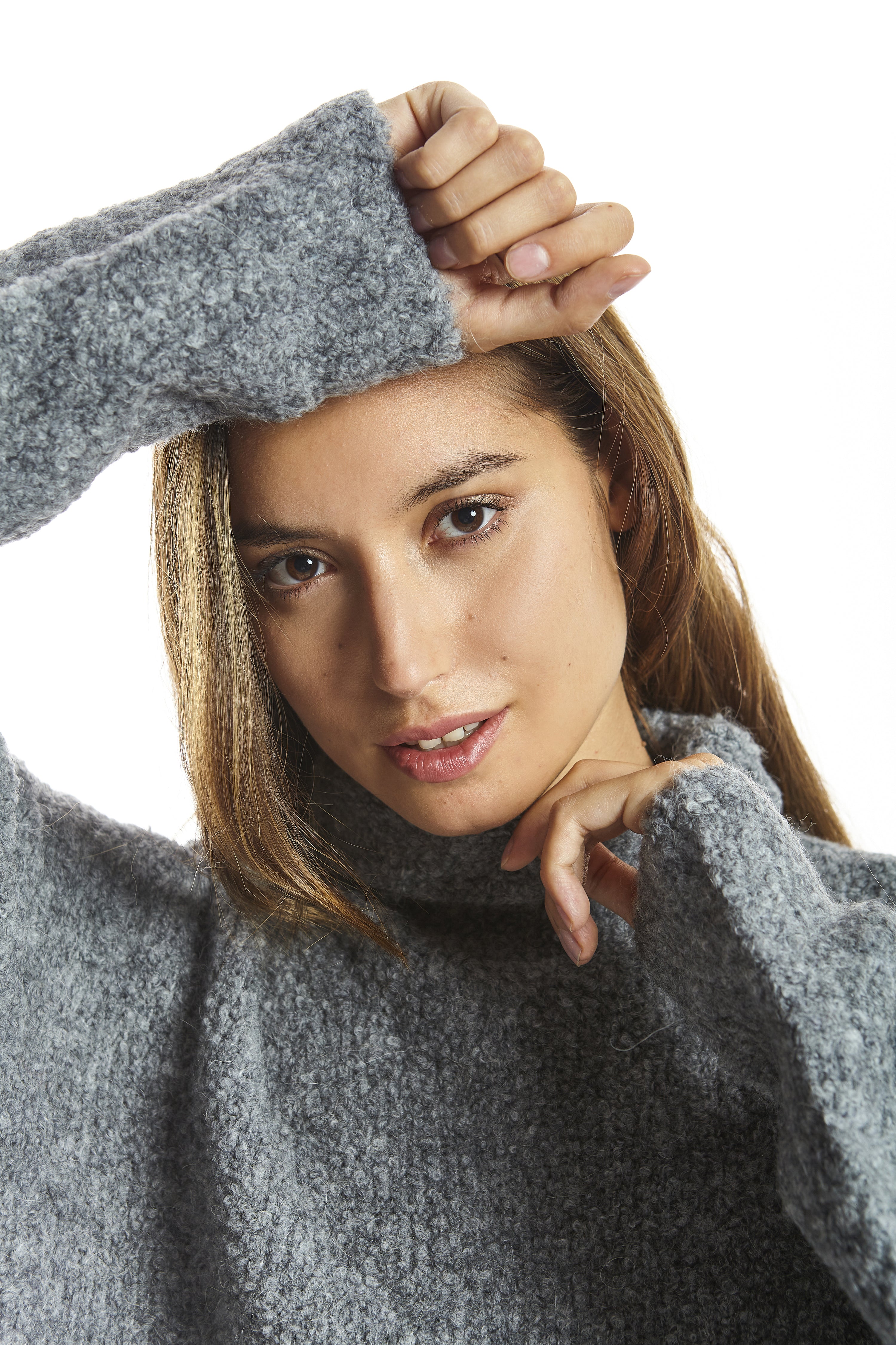 Jersey cuello cisne bouclé gris