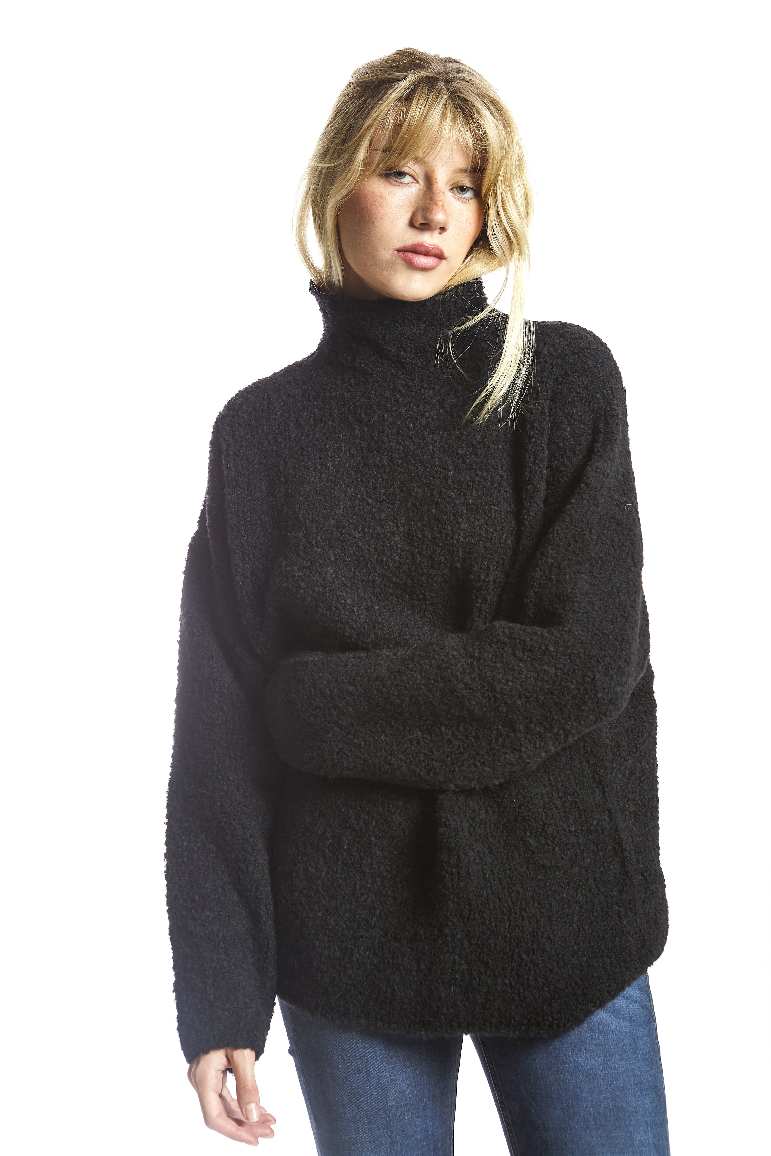 Jersey cuello cisne bouclé negro