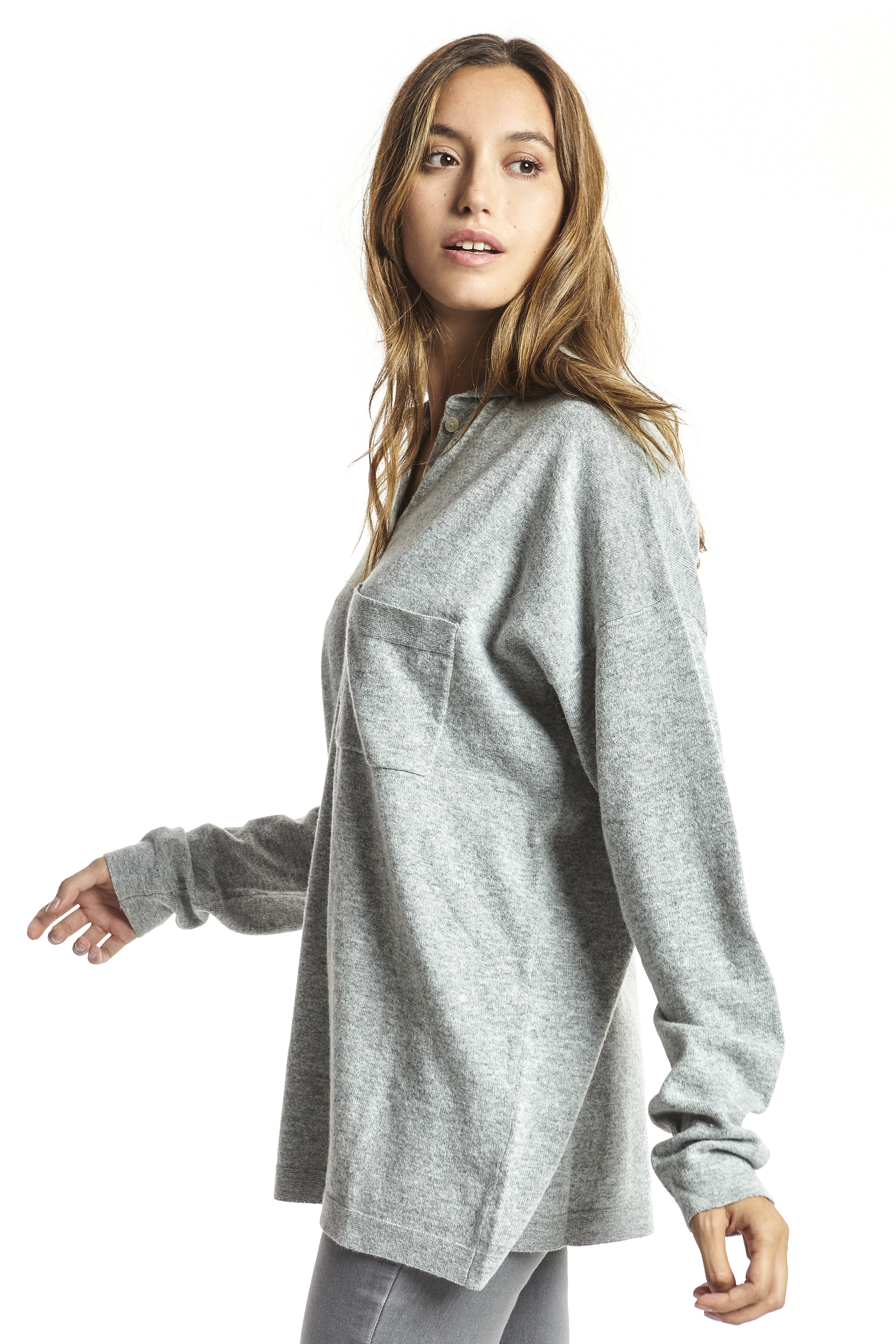 Jersey cuello polo mixto cashmere Gris
