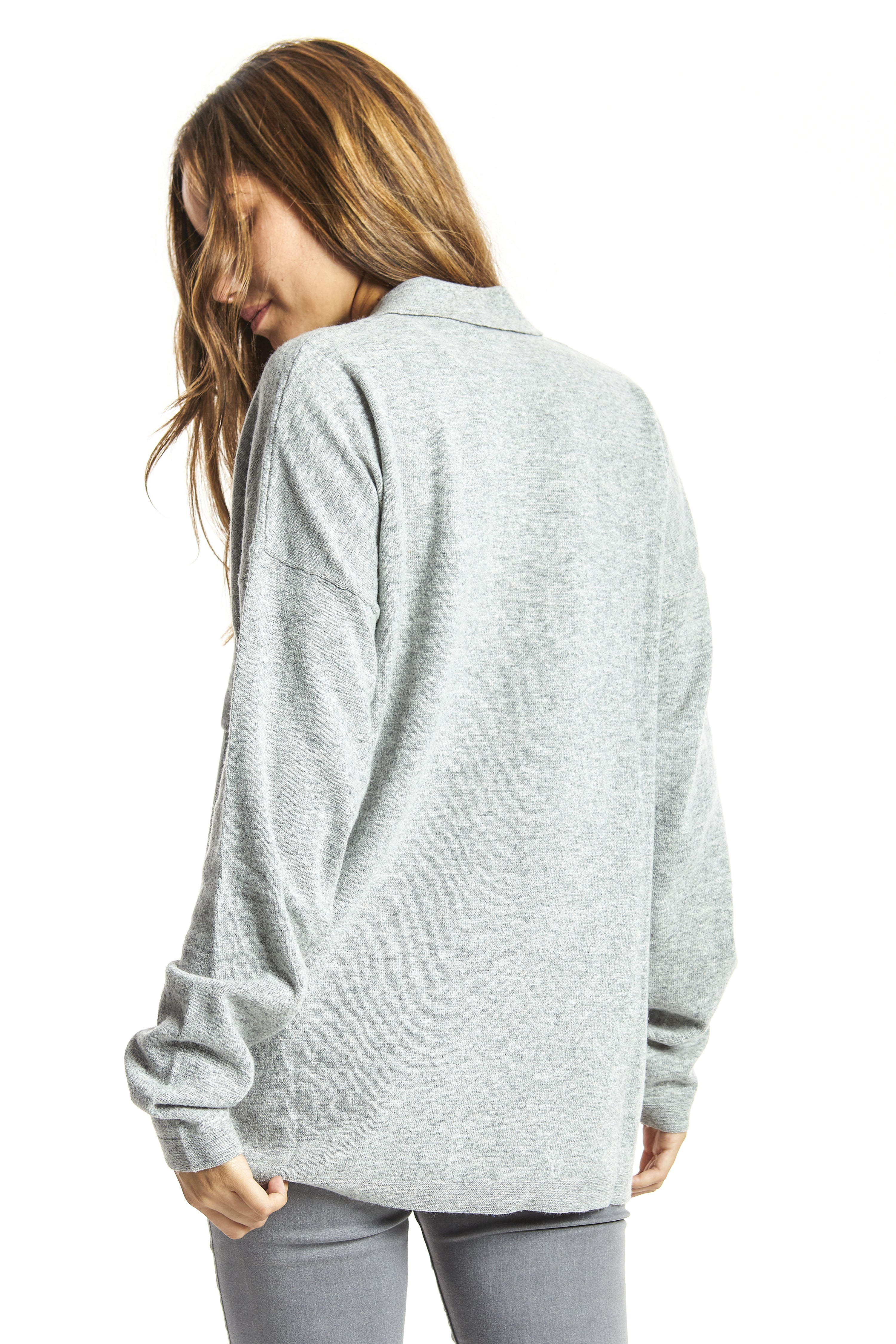 Jersey cuello polo mixto cashmere Gris