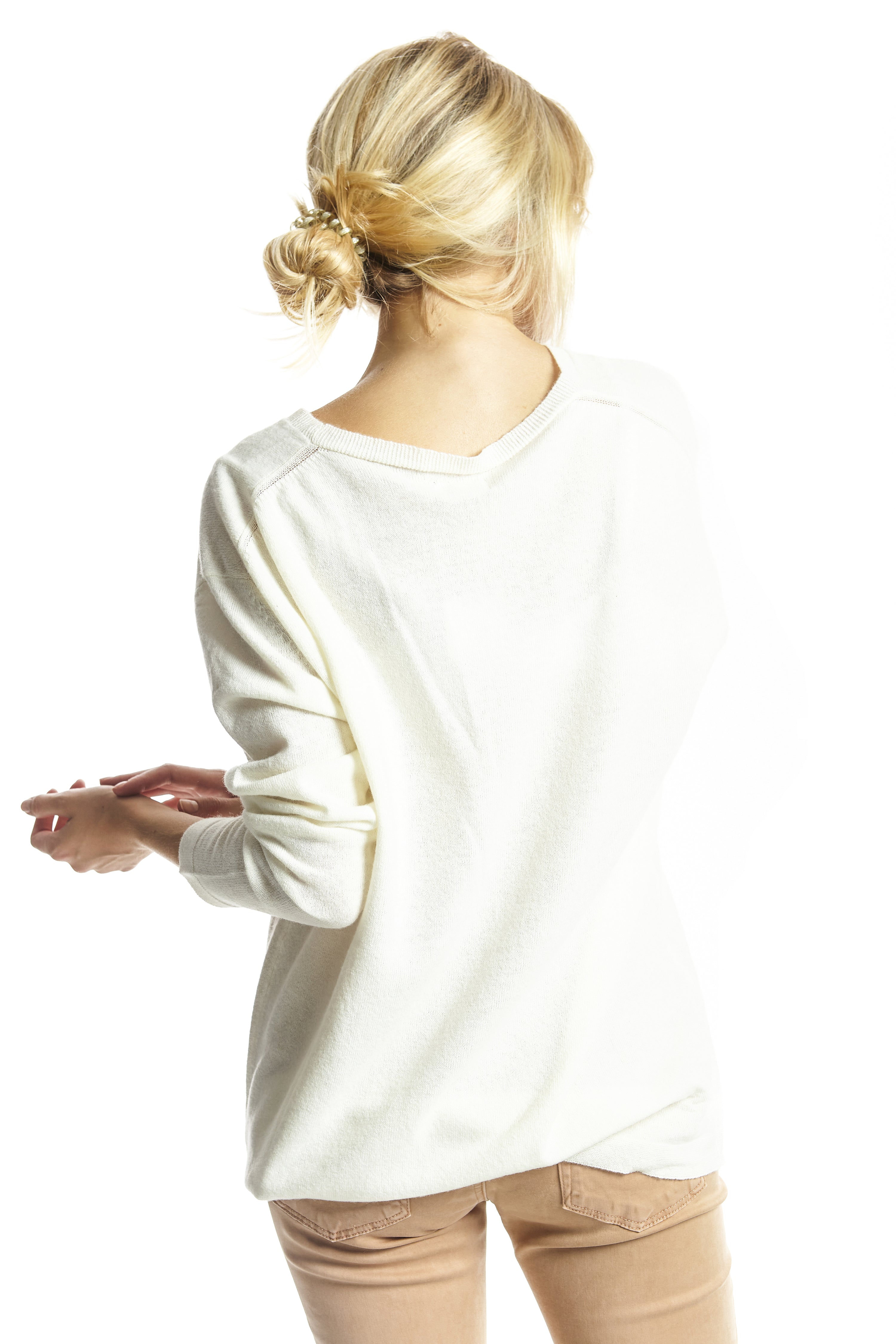 Jersey cuello pico mixto cashmere Crudo