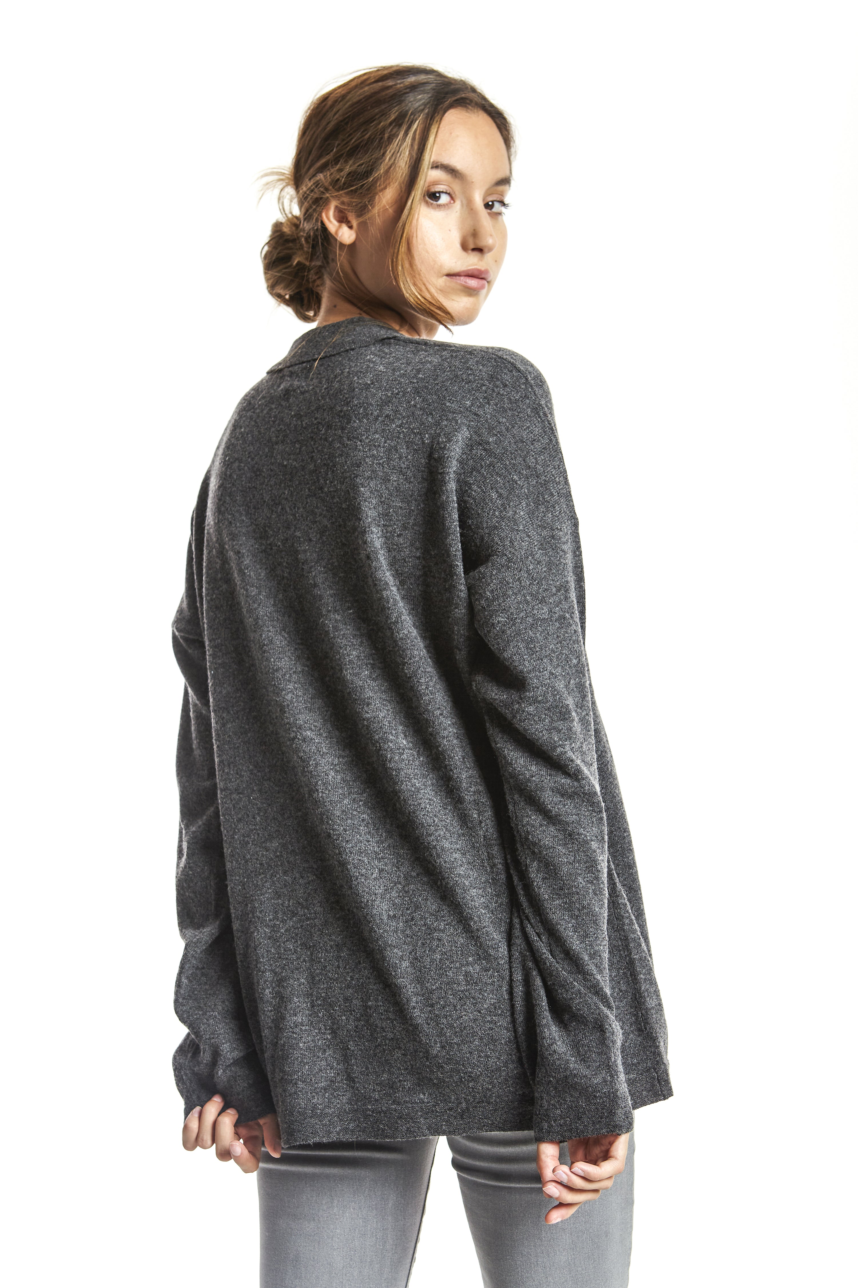 Jersey cuello polo mixto cashmere Gris Oscuro