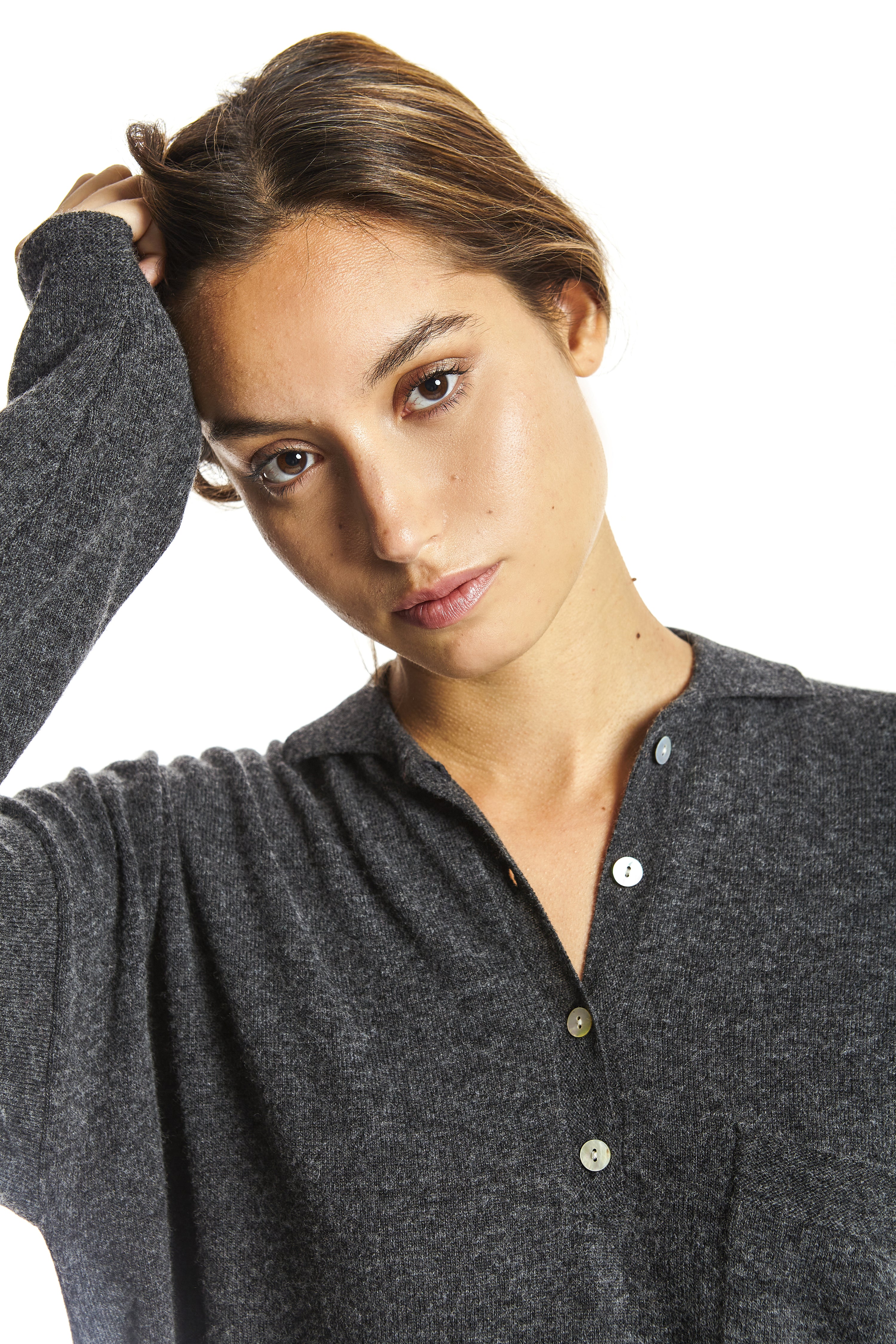 Jersey cuello polo mixto cashmere Gris Oscuro