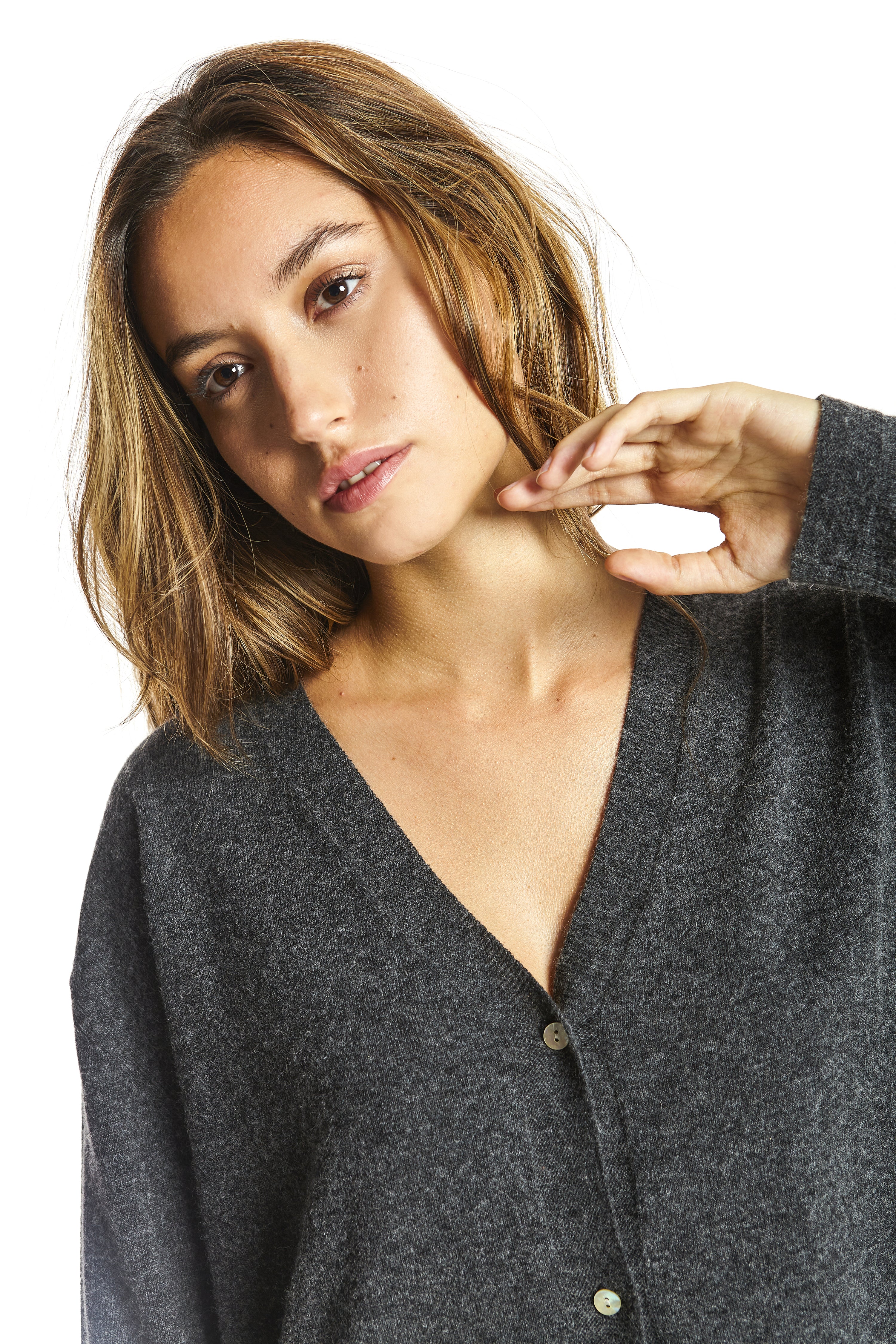 Chaqueta pico en mixto cashmere gris