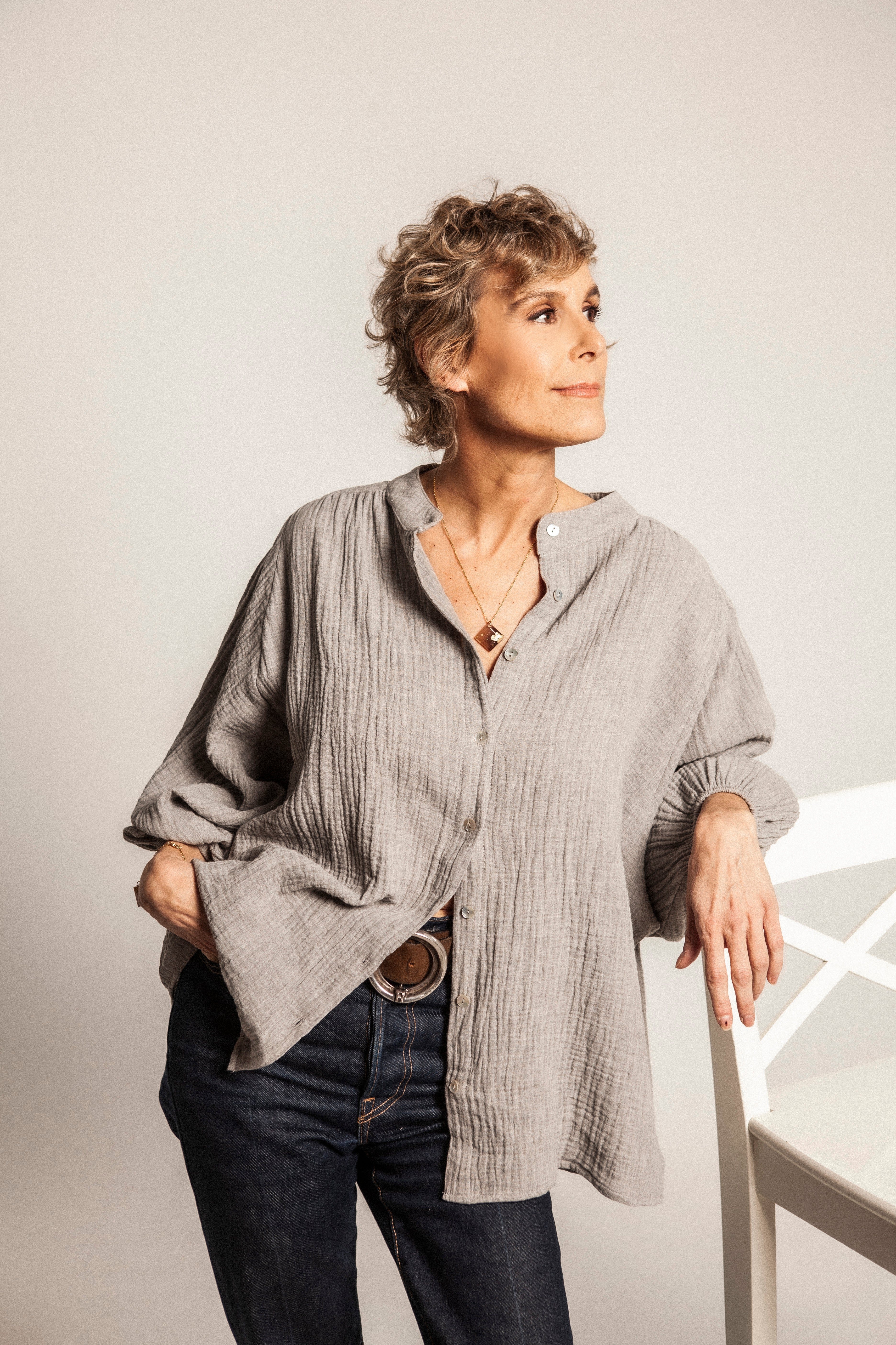 KARLA - CAMISA GRIS ALGODÓN