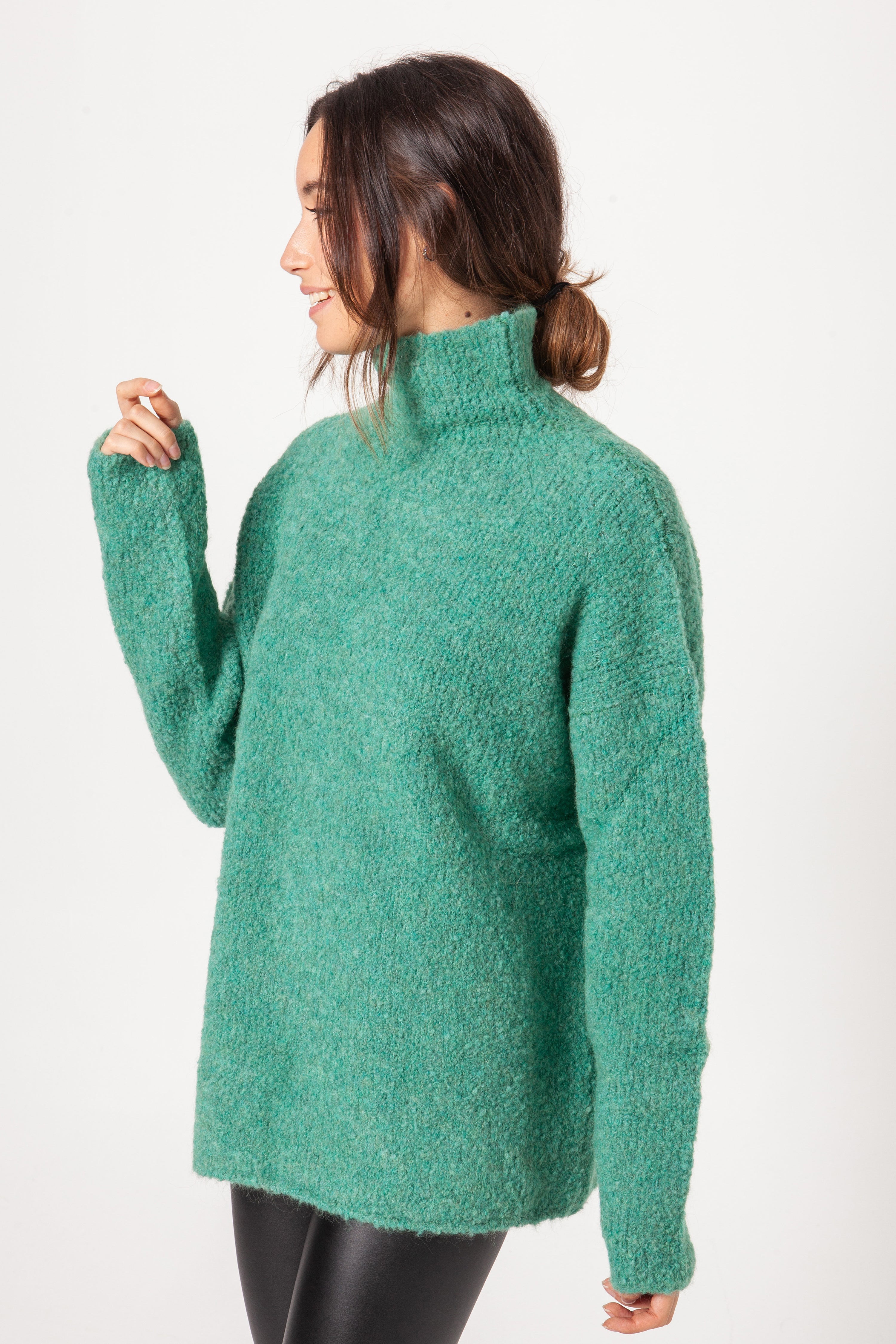 Jersey cuello cisne bouclé jade