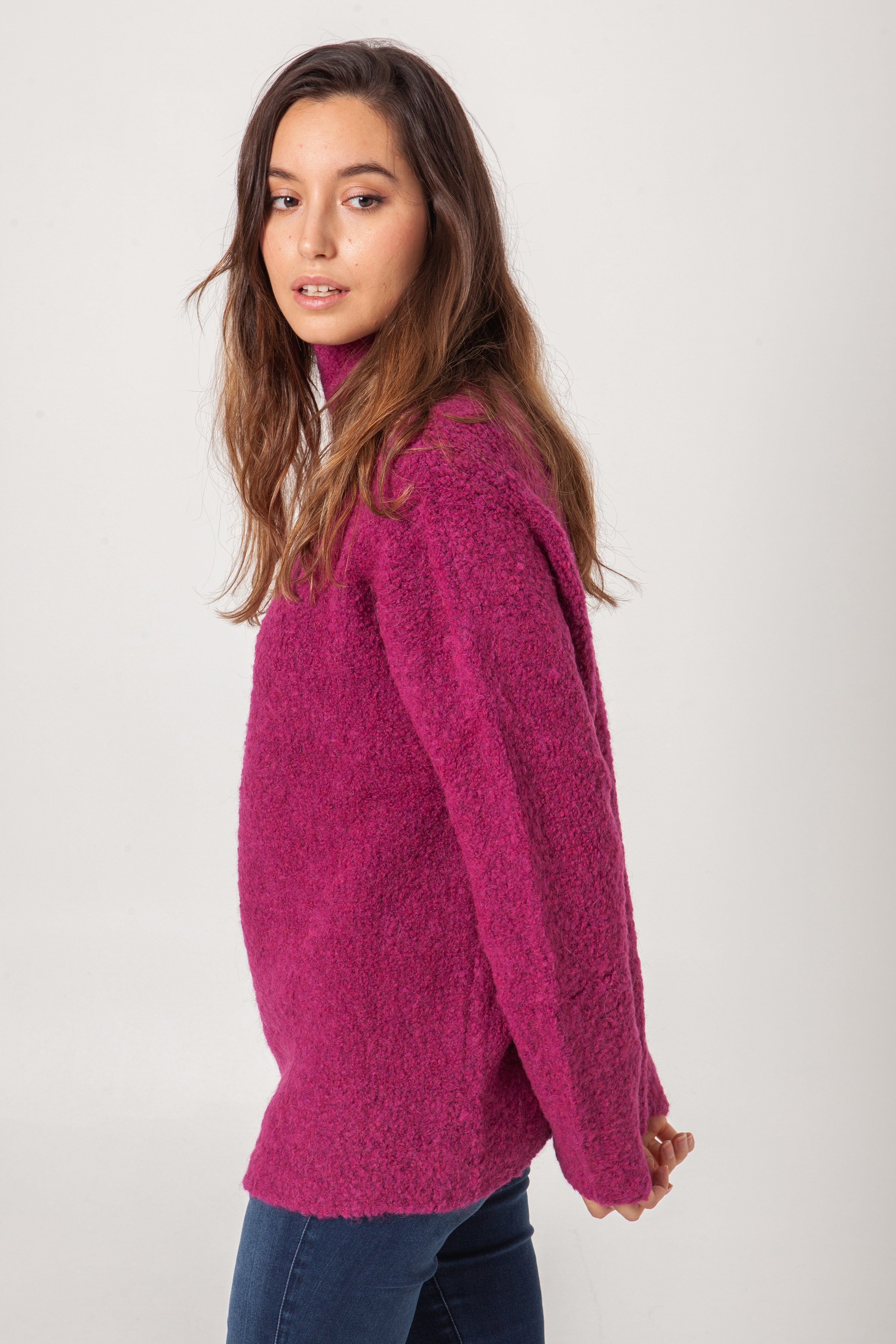 Jersey cuello cisne bouclé buganvilla