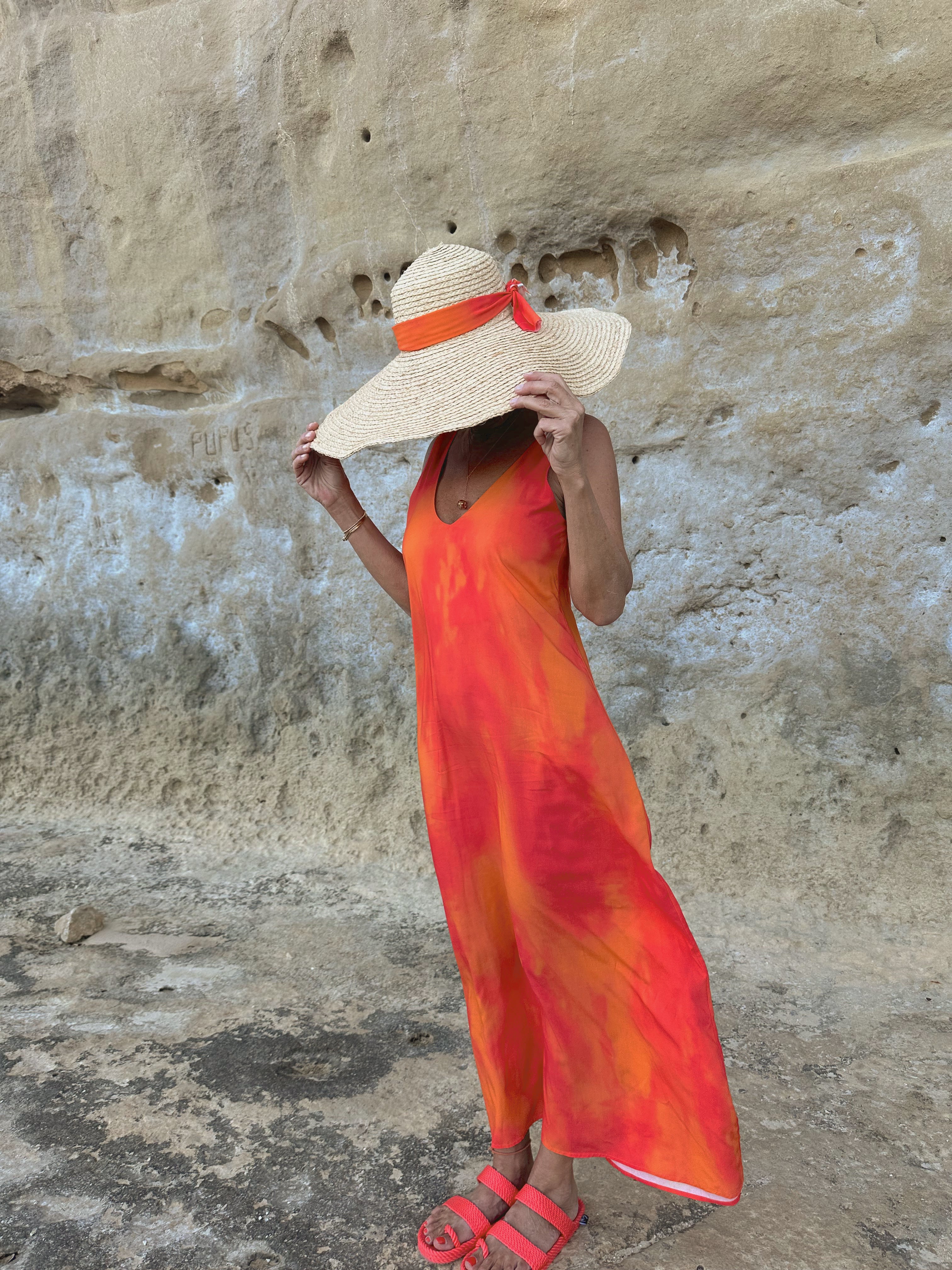 AMARO - VESTIDO ESTAMPADO CORAL