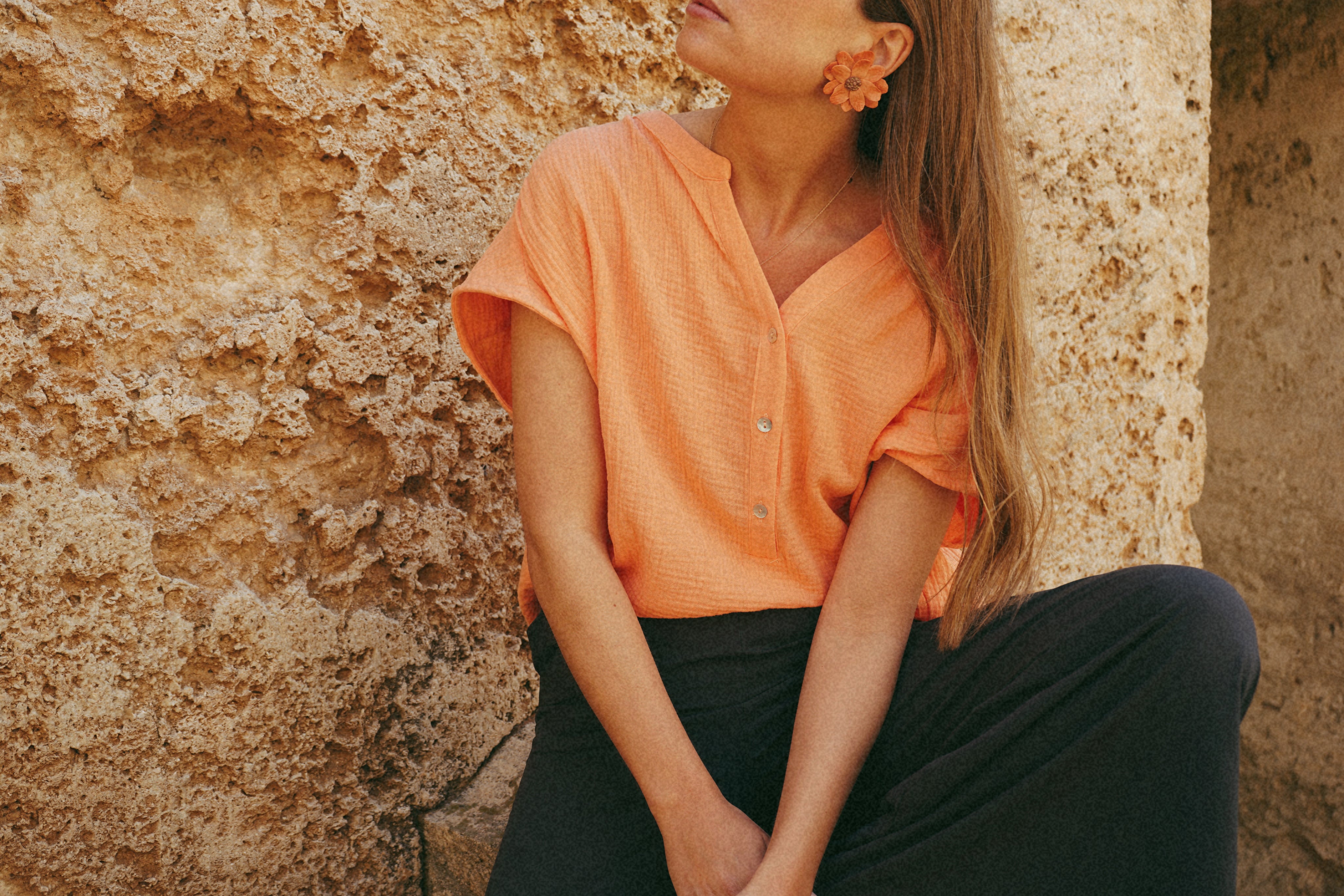 LUNA - CAMISA ALGODÓN NARANJA