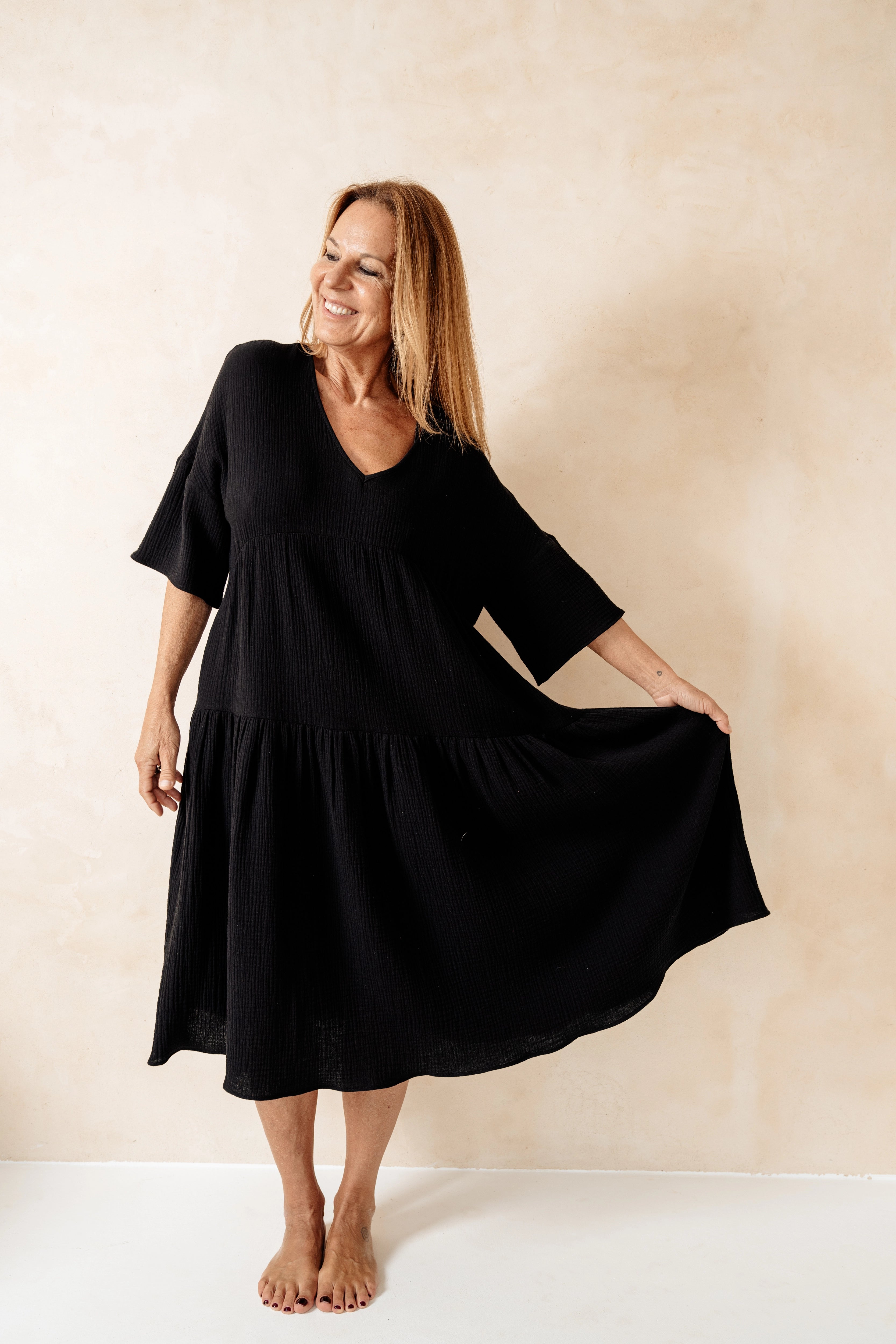 OLIMPUS - VESTIDO NEGRO ALGODÓN