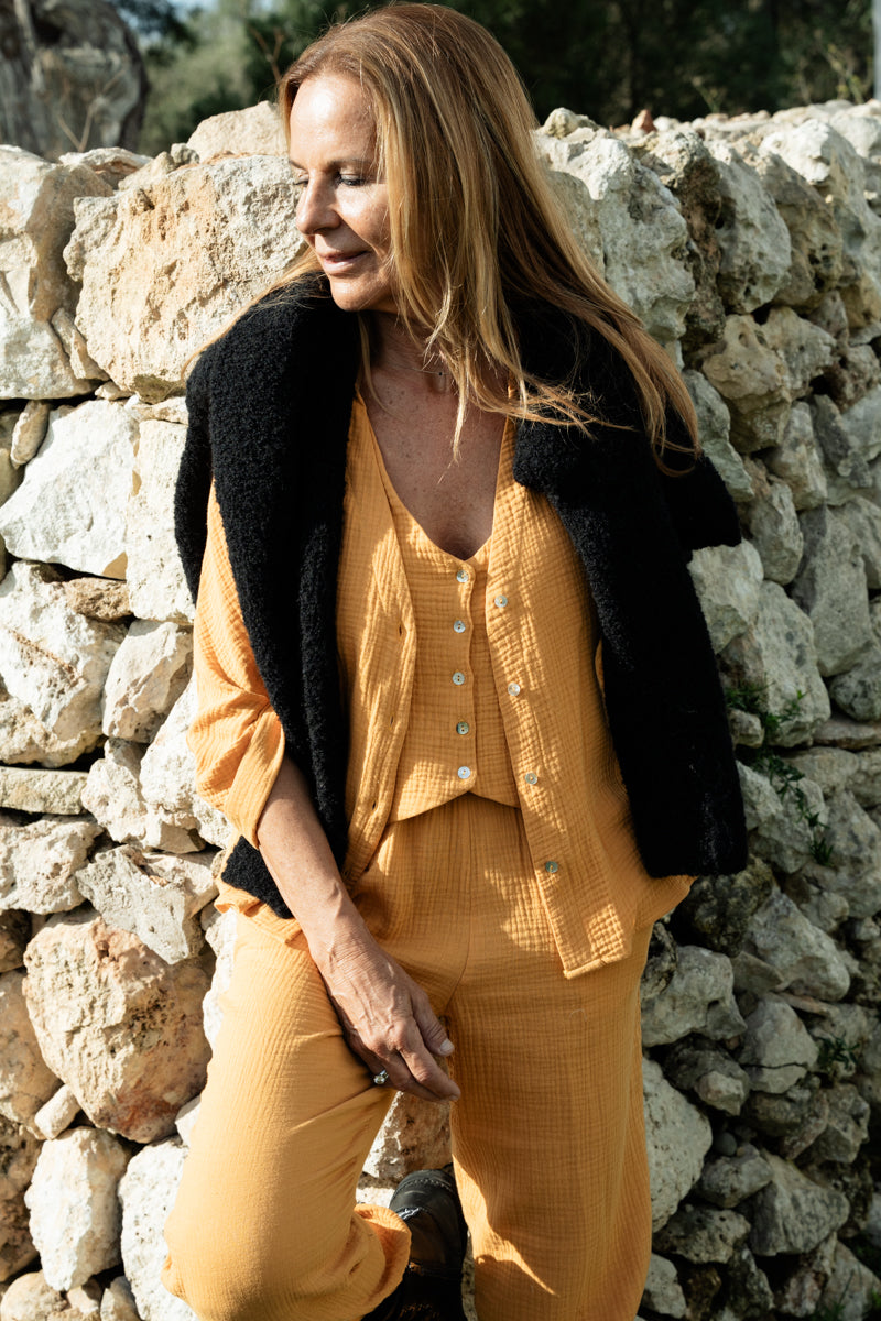 KIRAN - PANTALÓN MOSTAZA ALGODÓN