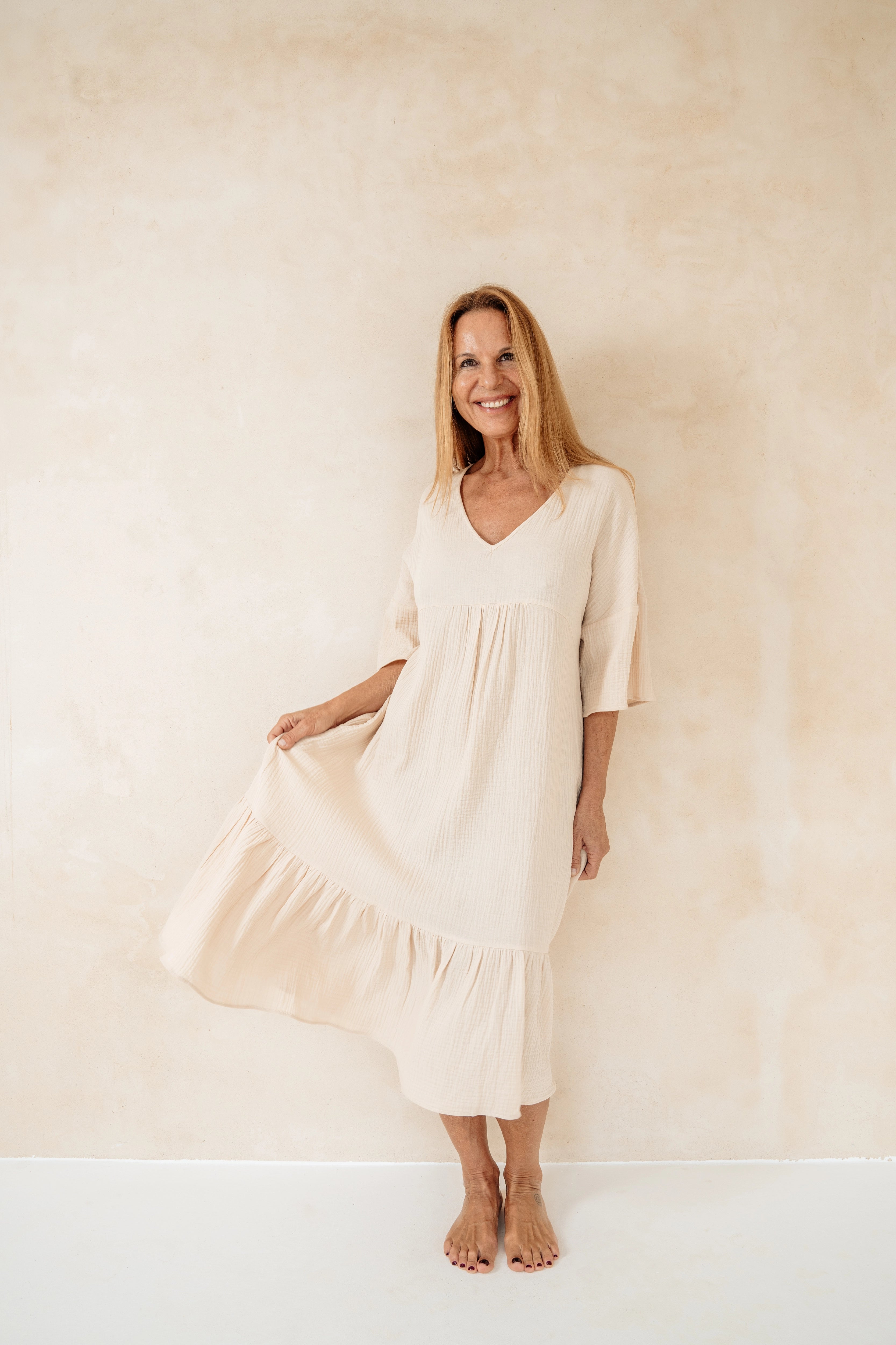 OLIMPUS - VESTIDO BEIGE ALGODÓN