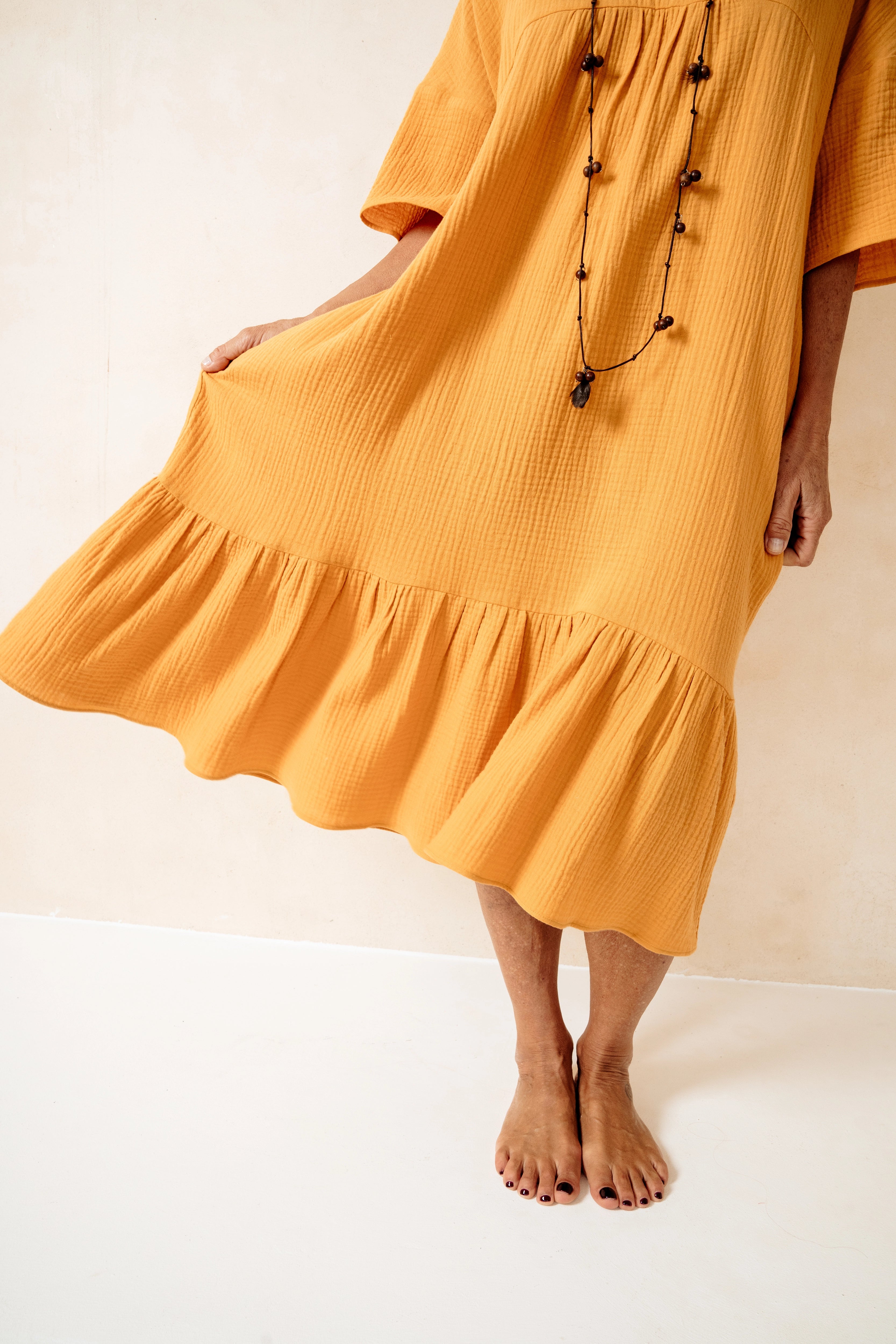 OLIMPUS - VESTIDO MOSTAZA ALGODÓN
