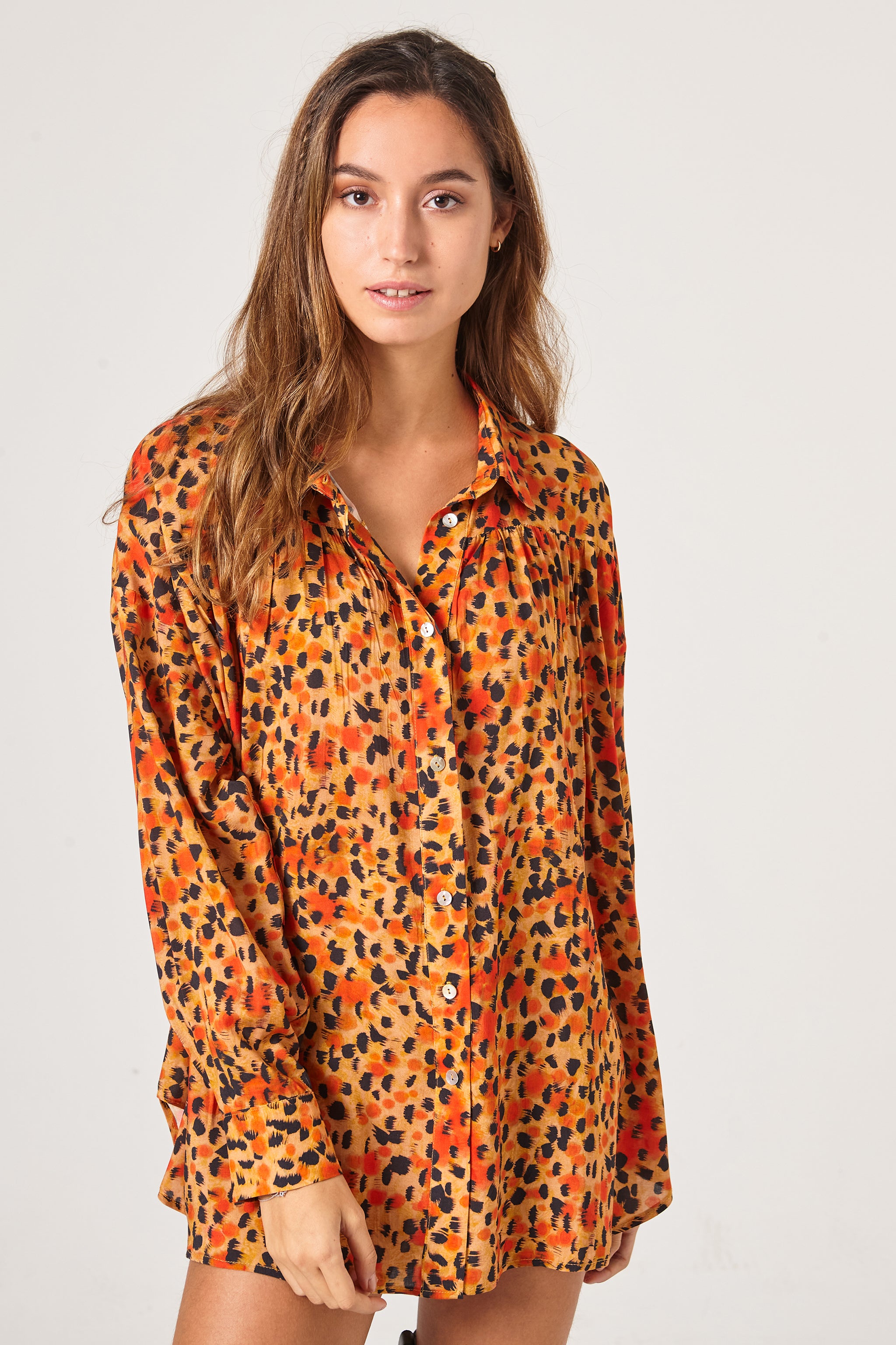 Camisa Abril Orange Cheetah